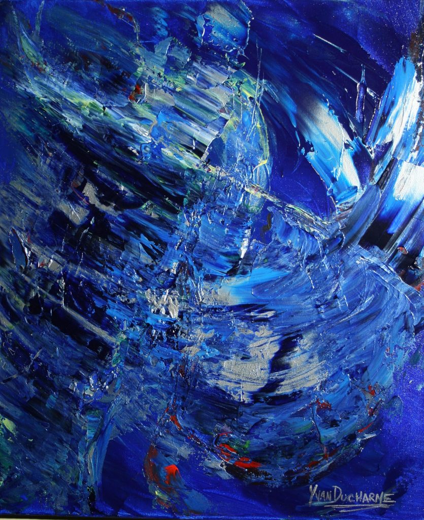 Yvan Ducharme peintre abstrait 257- La fabuleuse évasion des oiseaux bleus 20x24